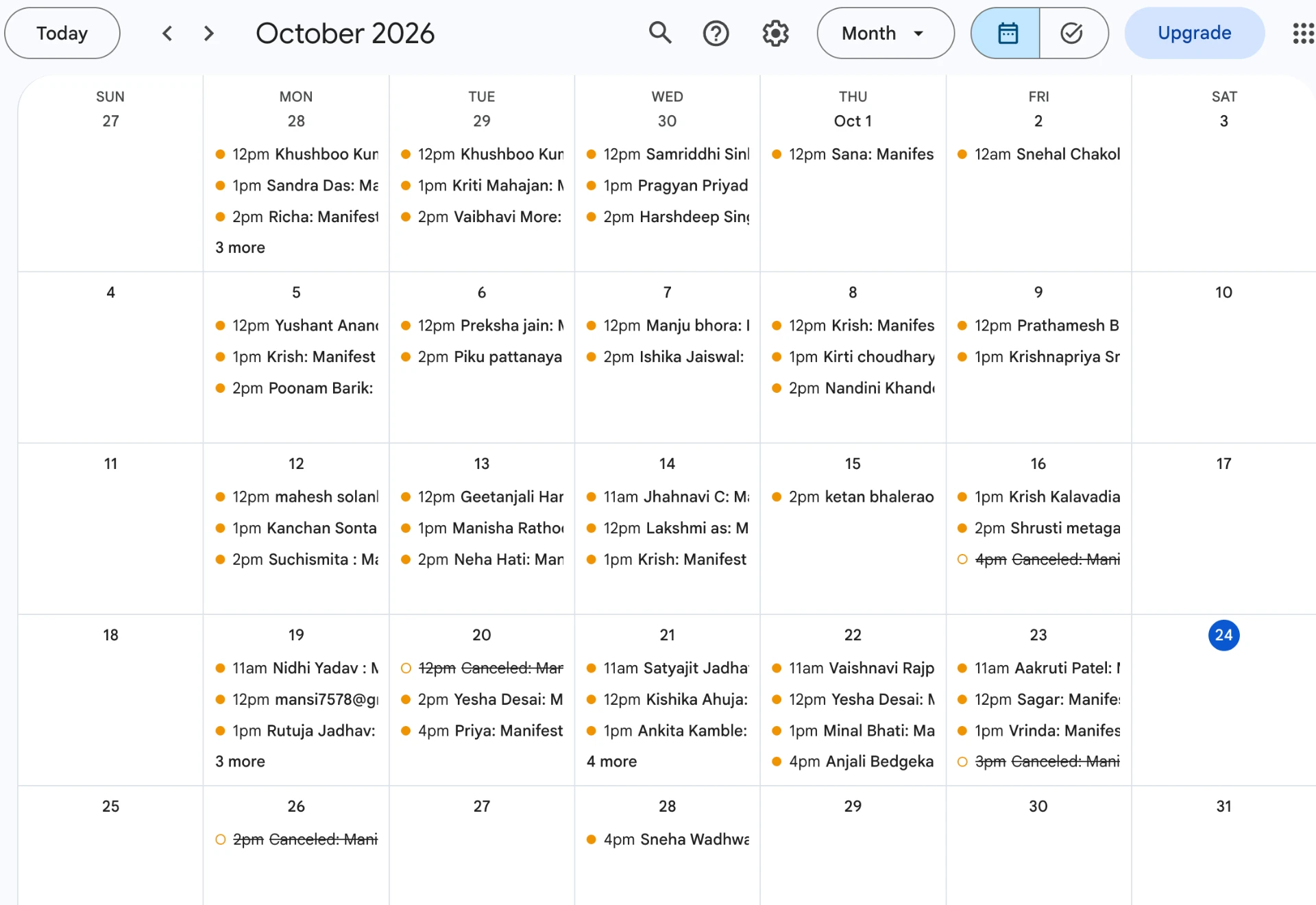 Calendar month view filled with booked strategy calls