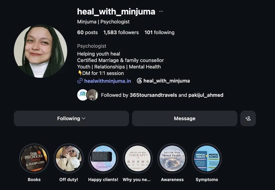 Minjuma Begum Instagram profile